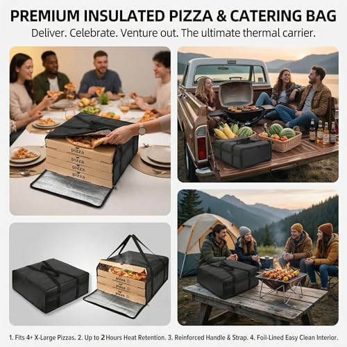 Silanit 19.6" x 19.6" x 5.9" Insulated Pizza Delivery Bag with Zipper Closure, Thermal Food Carrier for Hot & Cold Meals, Reusable Delivery Bag for Catering, Transport & Home Use, Black (1 Pack) by Silanit - Image 6