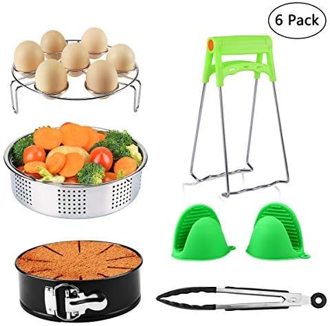 Pot Accessories - 6 Pcs Accessories Set Fits InstantPot 5, 6, 8 Qt Pressure Cooker, Steamer Basket/Egg Steamer Rack/Non-Stick Springform Pan/