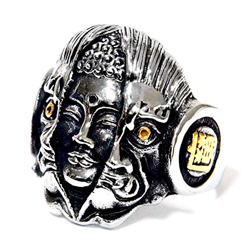 釈迦 大仏 鬼 神 和風 神様 イエローゴールド ステンレス メンズ リング 不動明王 指輪