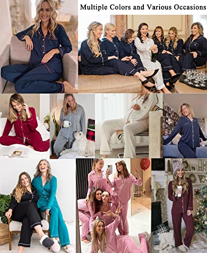 Senert Women's Soft Pajamas Set, Button Up Long Sleeve Pj Set Sleepwear Loungewear Coral With Dots Medium #TOP5