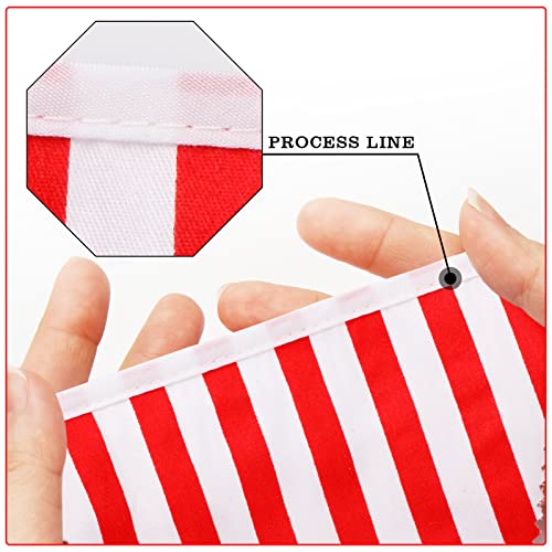 G2PLUS 12M Red and White Stripe Fabric Bunting, 42PCS Cloth Gingham Bunting, Cotton Stripe Banner Pennant - Image 4