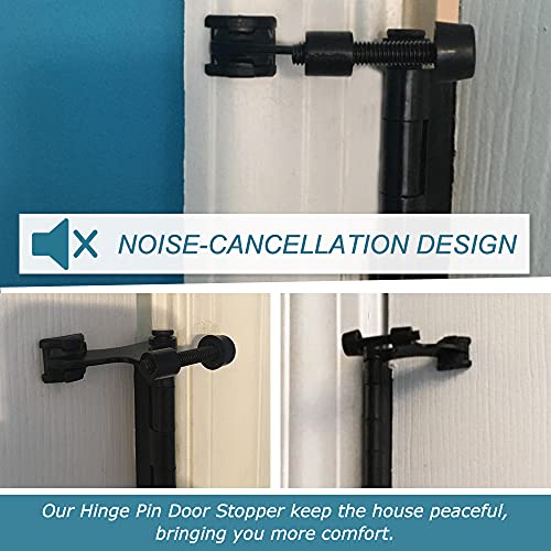 8 Pack Hinge Pin Black Door Stopper, Adjustable Heavy Duty Hinge Pin Door Stop With Black Rubber Bumper Tips #TOP4