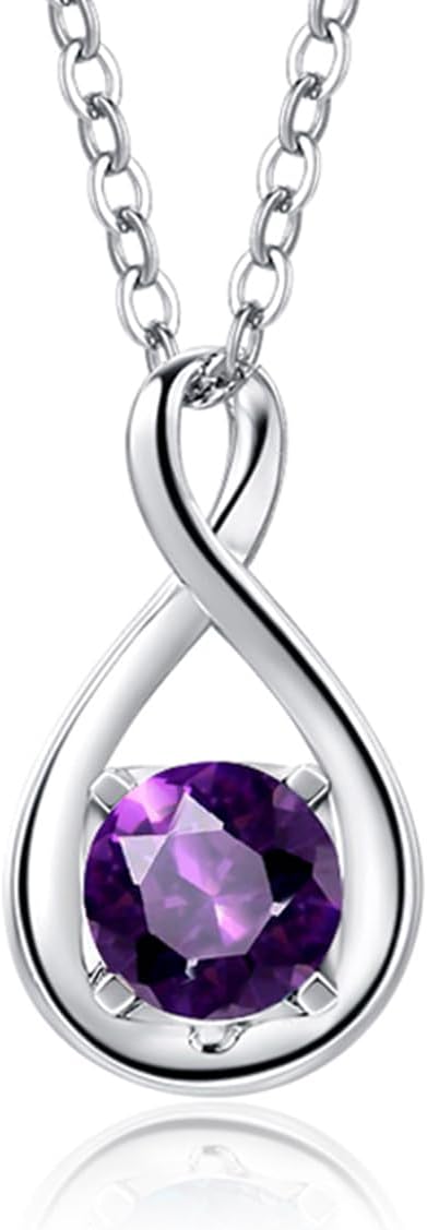 FANCIME 14K Solid Gold Birthstone Pendant with Sterling Silver Chain Infinity Gemstone Necklace Fine Jewelry Anniversary Birthday Mothers Day Gifts for Women Wife Her