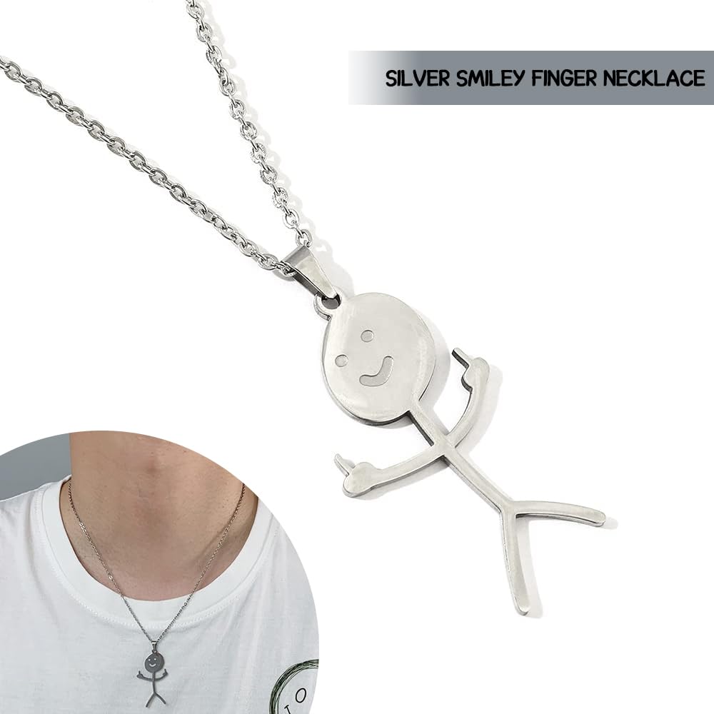 Ozmw 2 Collane divertenti con graffiti Collana abbinata con gesti delle dita Collana da ragazzo Ciondolo con dito per uomini e donne Regalo (Argento