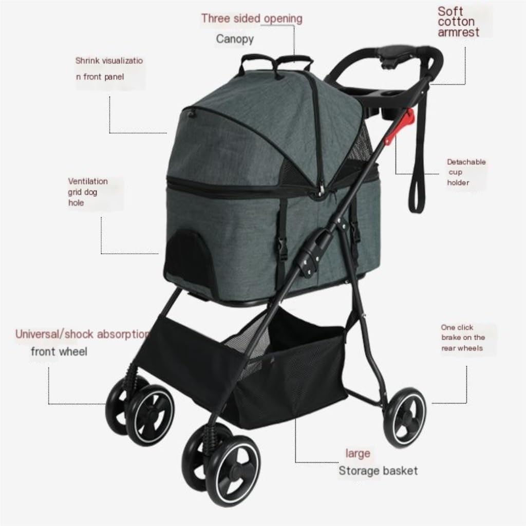 Pet Strollers Pet Stroller Detached Dog and Cat Stroller Pet Stroller Portable Lightweight Luggage Folding Scooter Pet Stroller Medium(Pink)