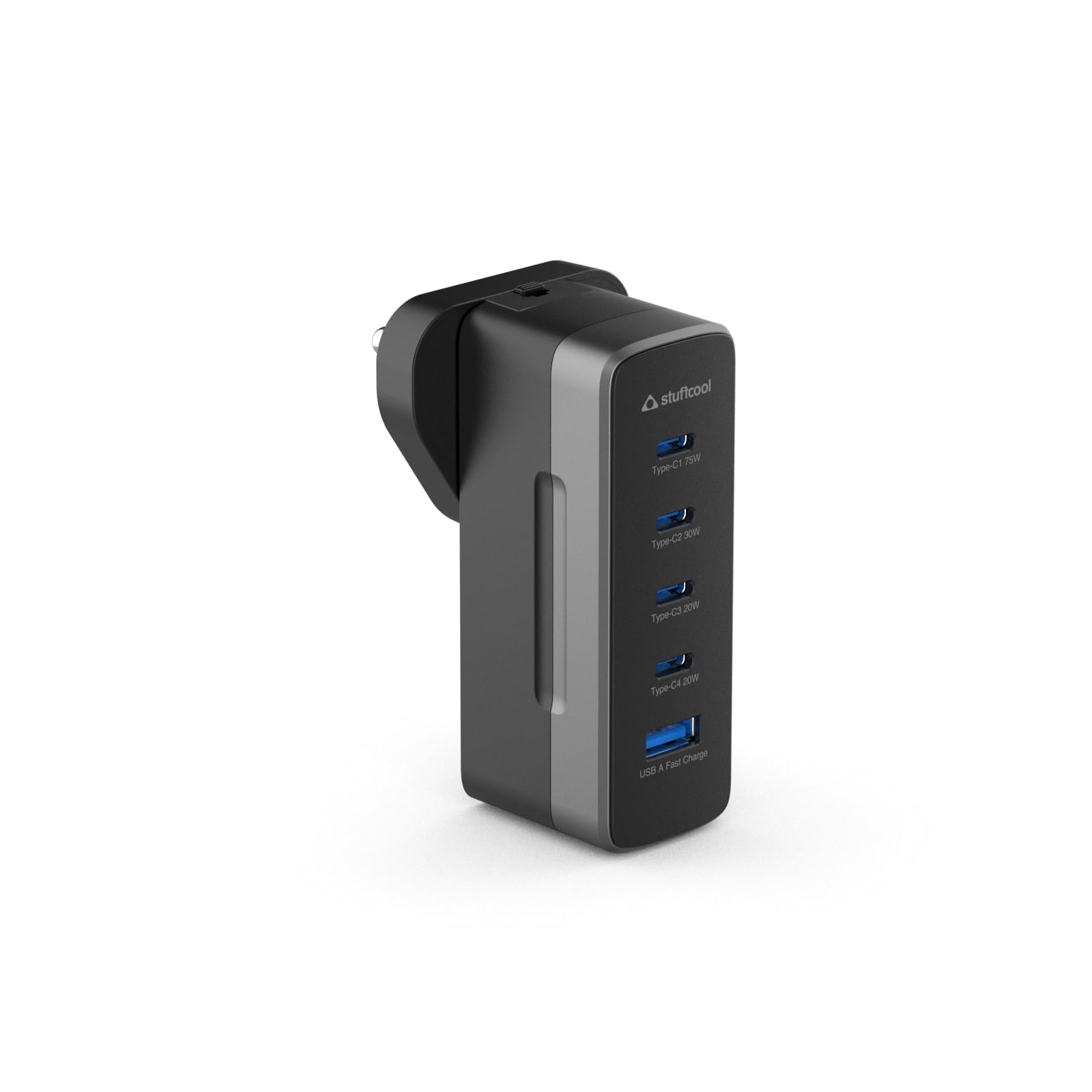 Stuffcool Empire 75W GaN Multiport Fast Charger with 4 Type-C & 1 USB-A, Smart Power Distribution, Swappable Plugs (US/UK/EU/India), Supports Samsung Super Fast Charging 2.0, MacBook, iPhone, Pixel-image-24