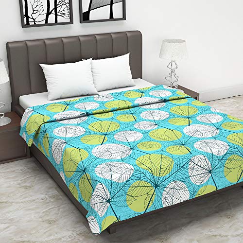 Image of Divine Casa Glace Cotton 120 GSM Reversible Soft and Cozy Lightweight Printed Double Bed AC Dohar Blanket for Mild Winter Quilt - (Green and Turquoise Blue, 205 x 220, CM)| TC - 120