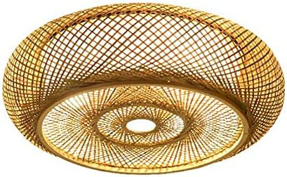 16"Vintage Woven Bamboo Ceiling Lights Rattan Flush Mount Ceiling Light Wicker Basket Light Fixtures Creative Decoration Art Bamboo Light Handmade Ceiling Lamp for Restaurant, Bedroom, Study