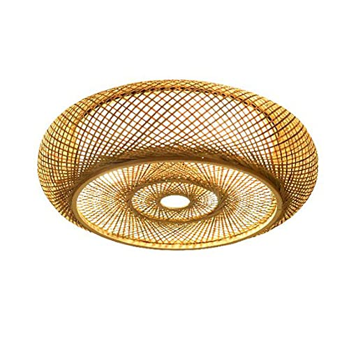 16"Vintage Woven Bamboo Ceiling Lights Rattan Flush Mount Ceiling Light Wicker Basket Light Fixtures Creative Decoration Art Bamboo Light Handmade Ceiling Lamp For Restaurant, Bedroom, Study #TOP2