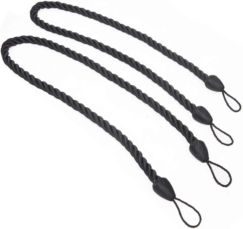 NICETOWN Hand Braided Curtain Tie Back - Decorative Curtain Rope Holdbacks for Sheer and Blackout Curtains and Draperies (Black, 30 inches Long, Set of 2)