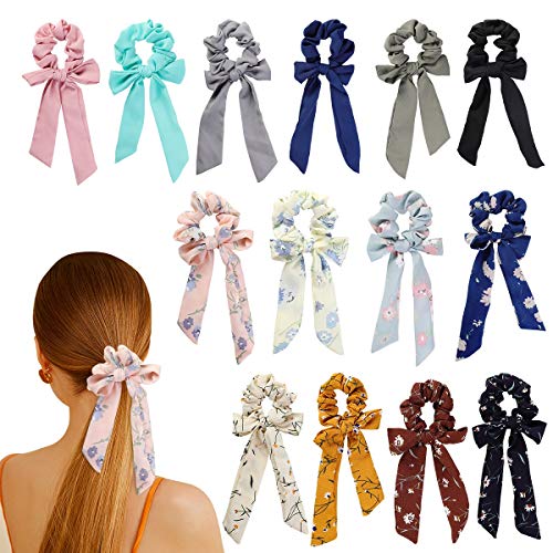Wooyaya 14Pcs Chiffon Hair Scrunchies Bowknot Ribbon Elastics Hair Bands Scrunchy Flowers