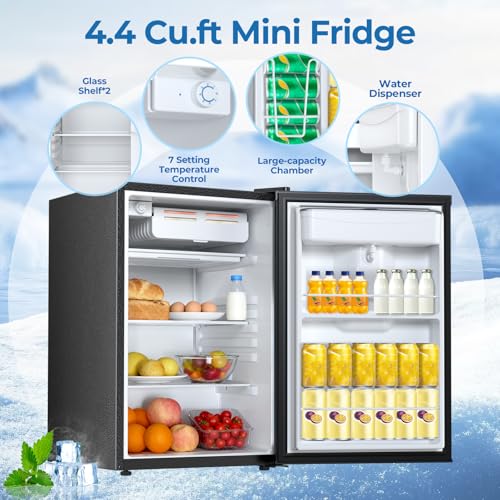 Image of Electactic Compact Refrigerator 4.4 cu.ft mini fridge with Water Dispenser, Single Door Refrigerator with Adjustable Temperature Settings, Low noise, for Bedroom, Office, Dorm Black