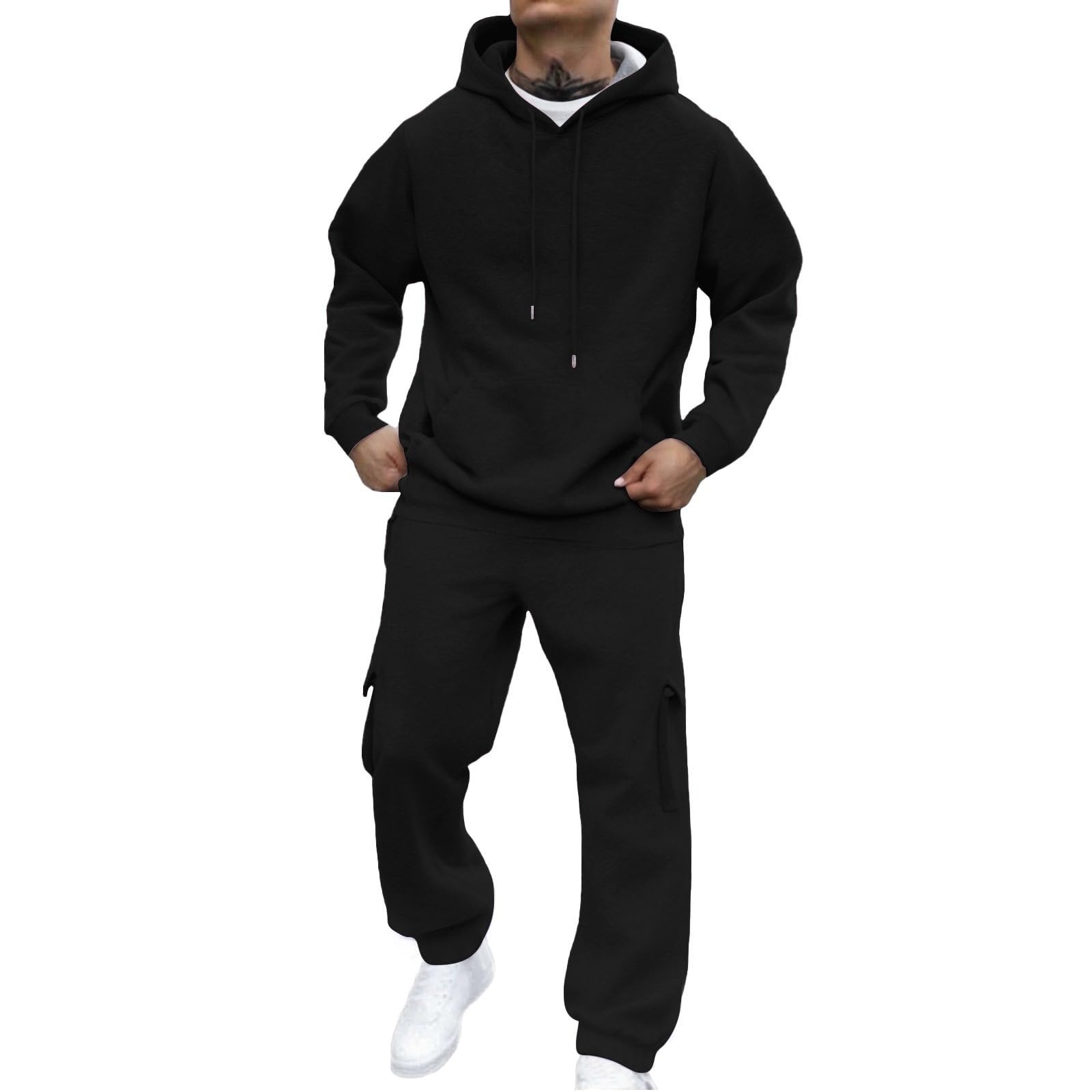 Tracksuit Mens Full Set Long Sleeve Hooded Sweatshirt and Sweatpants Set Hoodie Joggers Sets 2 Piece Fashion Sweatsuits for Men Sport Set Sweatpants and Sweatshirt UK