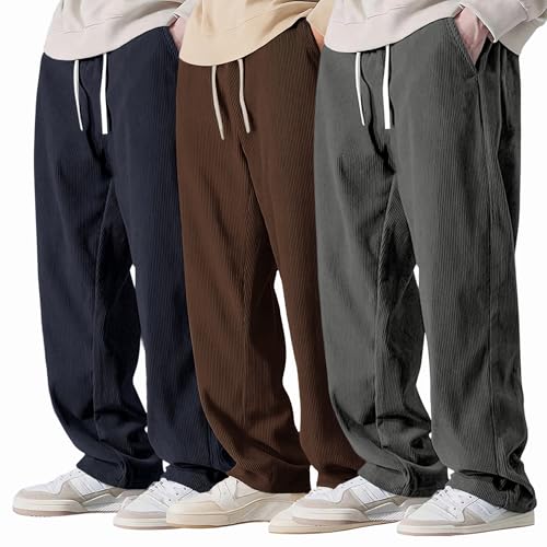Image of Preneum Men Mid Rise Poly Cotton Loose Fit Trouser || Korean Style Travel & Lounge Wear with Pockets (Available in Plus Size) (Combo Pack of 3)
