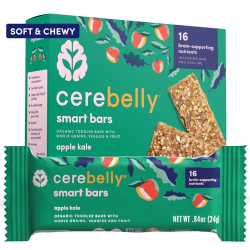Cerebelly Organic Toddler Snack Bars Apple Kale Smart Bars 16 Brain-Supporting Nutrients No Added Sugar Gluten Free Nut Free Kids Snacks 5 Pack