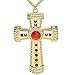 Produktbild NET TOYS Prollige Kette mit Kreuz-Anhänger | Gold-Rot | Funkelndes Unisex-Accessoire Goldene Kreuzkette Nonne geeignet für Fasching & Karneval