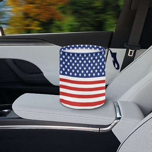 Image of America Flag Star Stripes Multifunctional Console Basket Rubbish Bin Portable Car Waste Basket Container Waterproof Auto Storage Box Travel Accessories