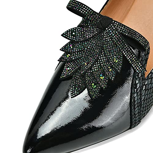 TinaCus Handmade Women's Glossy Genuine Leather Snakeskin Slip On Pointed Toe Mid Spool Heel Pumps Shoes3