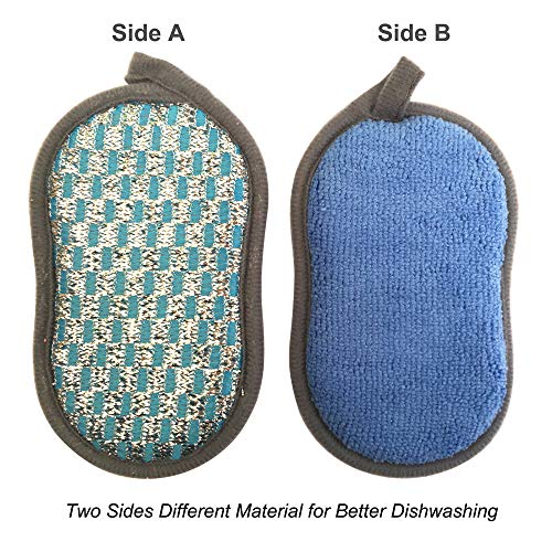 Image of Multi-Purpose Scrub Sponges for Kitchen Scrub-it-Non-Scratch Double-Side Double-Effect Microfiber Sponge Along with Heavy Duty Scouring Power-Effortless Cleaning of Dishes Pots Pans Pack of 6 (Blue)