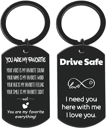 HOMEVAGE Anniversary, Birthday Gifts, Valentines Day Gifts For Him, Men, Man - You Are My Favorite & Drive Safe Keychain - I Love You Gift Husband, Unique & Funny Gift