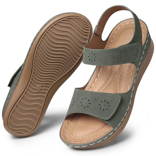 Image of SHIBEVER Women Flat Sandals Comfortable: Arch Support Sandals Dressy