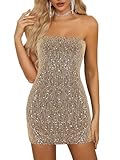 jascaela Womens Sequin Strapless Dress Sleeveless Tube Dress Prom Party Sexy Mini Bodycon Dress Gold
