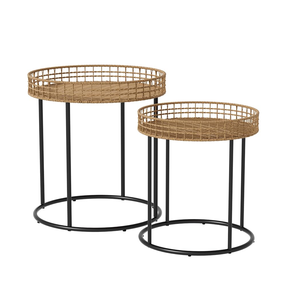 Set van 2 vierkante salontafels met houteffect naturel