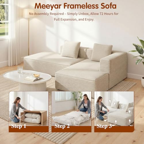 Image of Modular Sectional Sofa, Cloud Sectional Couch with Deep Seat, Modern L-Shape Sofa Couch with Chaise,Upholstered Boneless Couches for Living Room Bedroom (Beige, Right Facing Chaise)