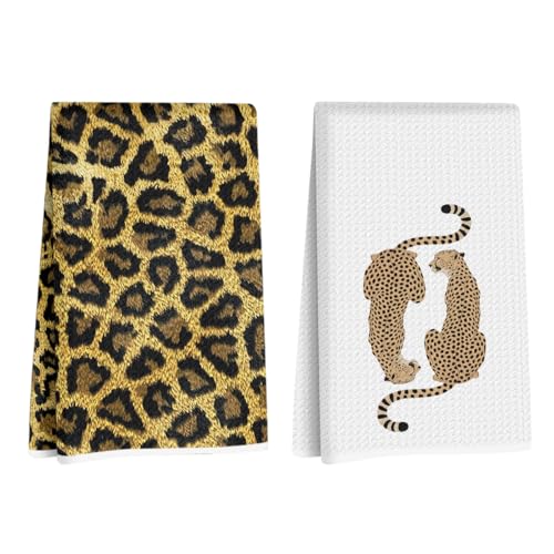 Image of Hanamiya Na 2 Pcs Trendy Cheetah Leopard Print Kitchen Towels 14x24 Inch, Cheetah Print Gifts for Women Dish Tea Towels, Leopard Decor Hand Towels for Home Kitchen Bathroom