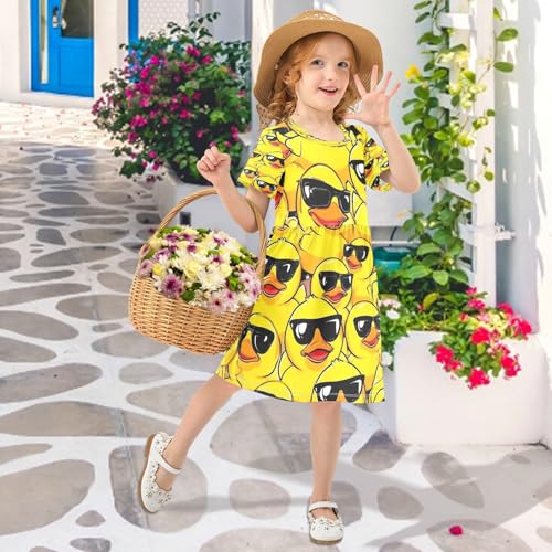 Girls Summer Dress Short Sleeve A Line Cool Ducks Wearing Shades Casual Dresses for Kids 2-8 Years3
