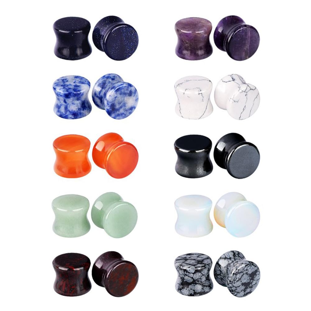Longbeauty 20/30 Pcs Set Mixed Stone Saddle Double Flared Ear Tunnels Expander Plugs Stretcher 3MM-20MM
