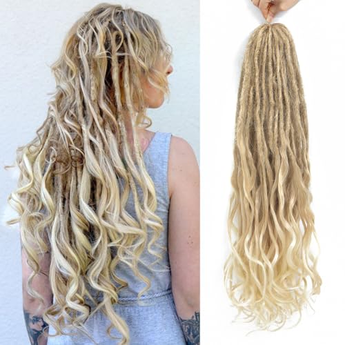 Aguacor Loose Wave Dreadlocks Synthetic French Curly Double Ended Dreadlock Extensions 24inches 30 Strands Thin Soft Brown to Blonde Spanish Curly DE Dreadlock Extension for Women (30 Strands, 27/613)