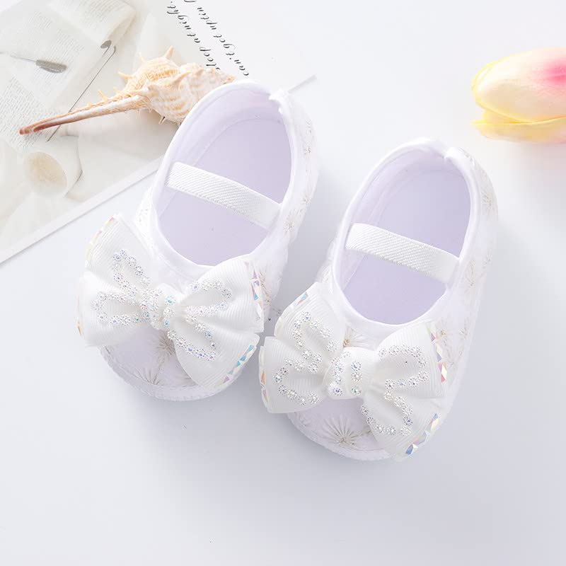 RNTOP Infant Baby Girls Princess Shoes Bowknot Flat Shoes Toddler Mary Jane Crib Shoes Prewalker Party Dance Shoes (White, 6 Toddler)