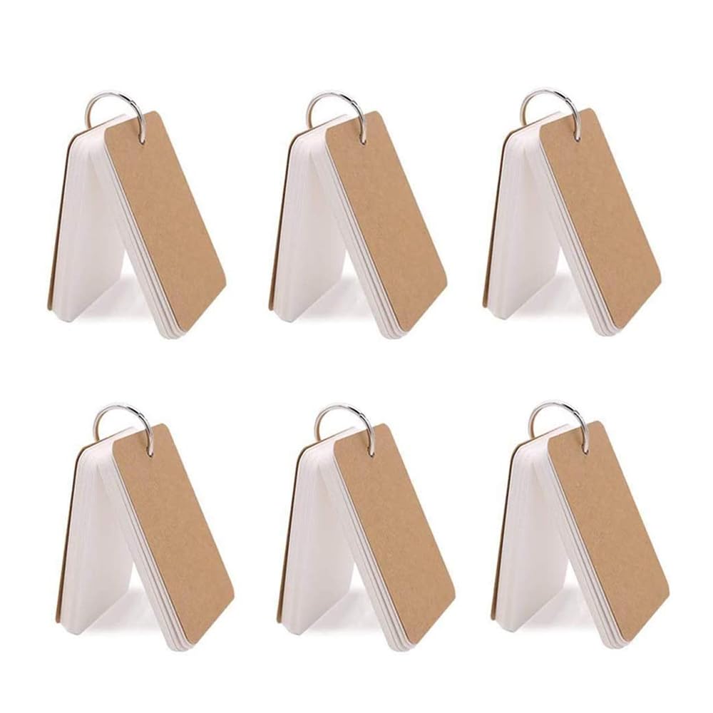 X springBlank Flash Cards with Rings, 6 Pack, 300 Sheets, Brown, 9x5.5cm