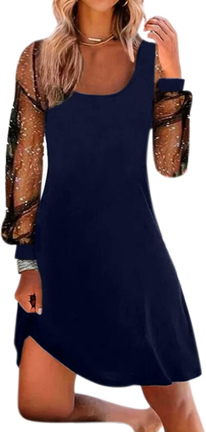 Miniatura 3 de Aniywn Vestidos para mujer, de malla, manga larga, cuello cuadrado, estampado floral, vestido elegante de noche, vestido de fiesta