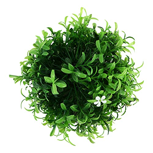 Happyyami Preserved Boxwood Balls Outdoor Plants Topiary Green Plant Grass Boxwood Fake Grass Greenery Plants Leaves with White Flower for Home Mall ation 21cm Wedding Table