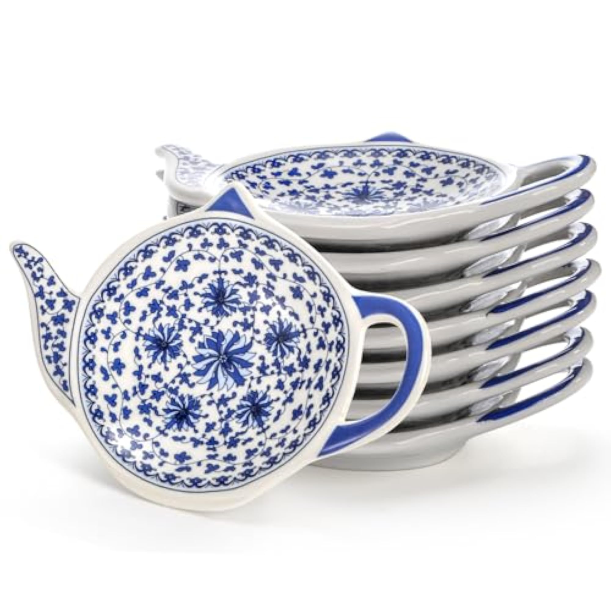 Set of 8 Teapot Shaped Teabag Holders, Ceramic Tea Bag Coaster