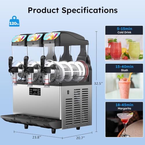 Image of 45L /12Gal Commercial Slushie Machine, Ultra-Quiet Frozen Drink Dispenser with 1300W Fast Cooling, Margarita /Smoothie Maker for Bar Restaurant Food Truck, Auto Clean, ETL Listed