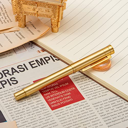Image of Hongdian 1861 Brass Fountain Pen Long Blade Nib, Classic Design Smooth Writing Pen with Converter and Metal Pen Case Set