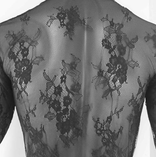 Mens Lace Robe Mesh Sheer Bathrobe Solid Color Long Sleeve Maxi Beach Cover Ups Nightgown 7