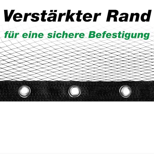 Abdecknetz (5x6m) schwarz mit Erdspießen | feinmaschig (10x10mm) mit stabilem Rand | Teichabdeckung für einen laubfreien Teich | Vogelschutznetz für Gartenteich
