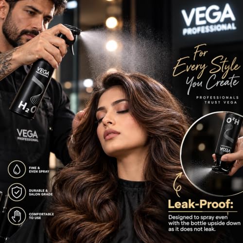 Image of VEGA PROFESSIONAL Plastic Hair Spray Bottle For Hairstyling, Cleaning, Salons, Empty Spray Bottle, Black, 350 Ml, (VPHSB-04)