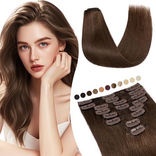 Elailite Extension Capelli Veri Clip #4 Marrone Cioccolato, 20cm 45g 8 Fasce Singole Intera Testa 100% Remy Human Hair Naturali Lisci
