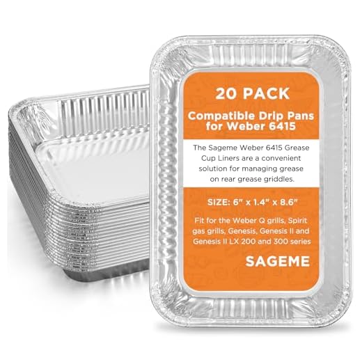 20 Pack Weber Grills Compatible Drip Pans 6415 for Weber Grills Spirit Gas Grills, Q Grills, Genesis and Genesis II LX 200 300 Series Disposable Aluminum Foil Grease Trays 6 x 1.4 x 8.6 Inches