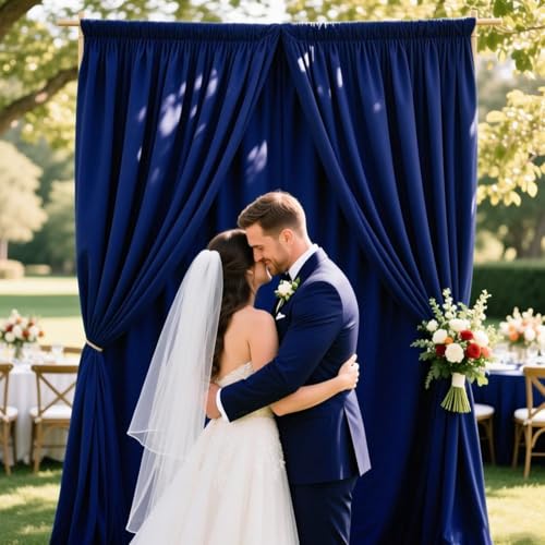 Image of 2 Panels Blue Backdrop Curtain, 10 x 10 Feet Polyester Background Curtains for Parties, Weddings, Baby Showers, Halloween, Christmas, Birthday Party Photoshoot Backdrop Curtains Decorations