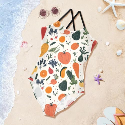 Colorful Fruits Vegetables Girls One Piece Swimsuits Quick Dry Beach Swimwear Bathing Suit3