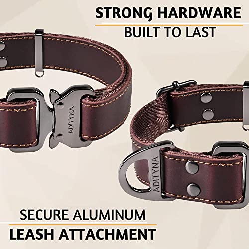Adityna Leather Dog Collar With Metal Buckle - Tactical Leather Dog Collar For Medium And Large Dogs - Heavy Duty, Adjustable Dog Collar For Training And Walking (15" - 21", Brown) #TOP3