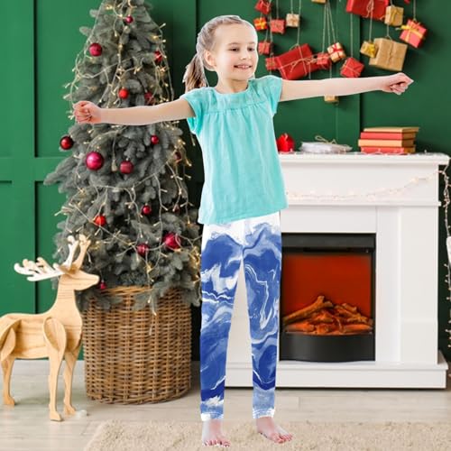 Girls' Leggings Ankle Length Printed Leggings Watercolor Blue Liquid Soft Comfortable Pants for Kids 4-10 Years3