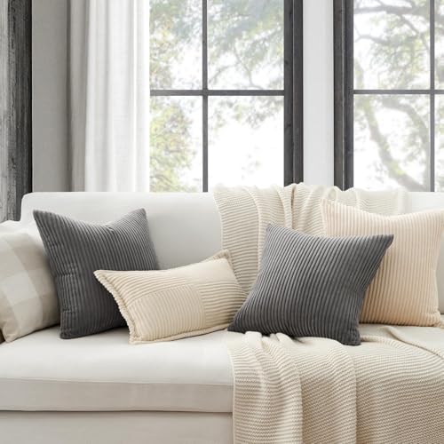 Image of Topfinel Decorative Grey Throw Pillow Covers Cushion Cases, Set of 4 Soft Velvet Modern Double-Sided Designs, Mix and Match for Home Decor, Pillow Inserts Not Included (18x18 inch)