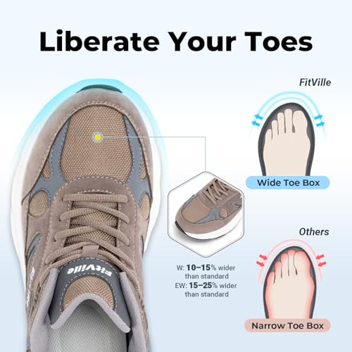 Image of FitVille Wide Walking Shoes for Men Extra Wide Width Sneakers with Arch Support for Flat Feet Heel Pain Relief Plantar Fasciitis - Rebound NEO V1
